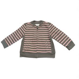 Hanes Baby Gray & Pink Striped Zip Jacket – Size 12–18M – Soft Cotton Blend